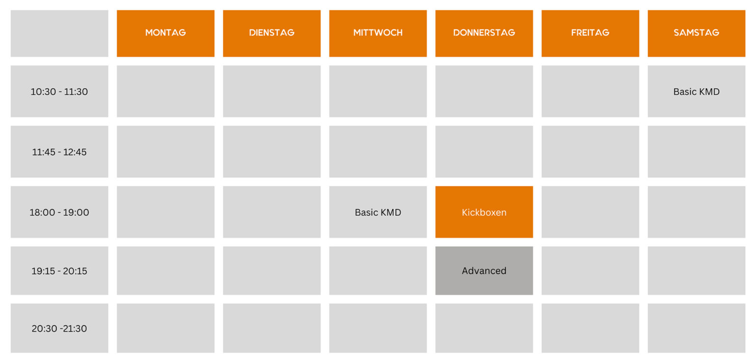 KICKBOX KONZEPT® Stundenplan Halle 2